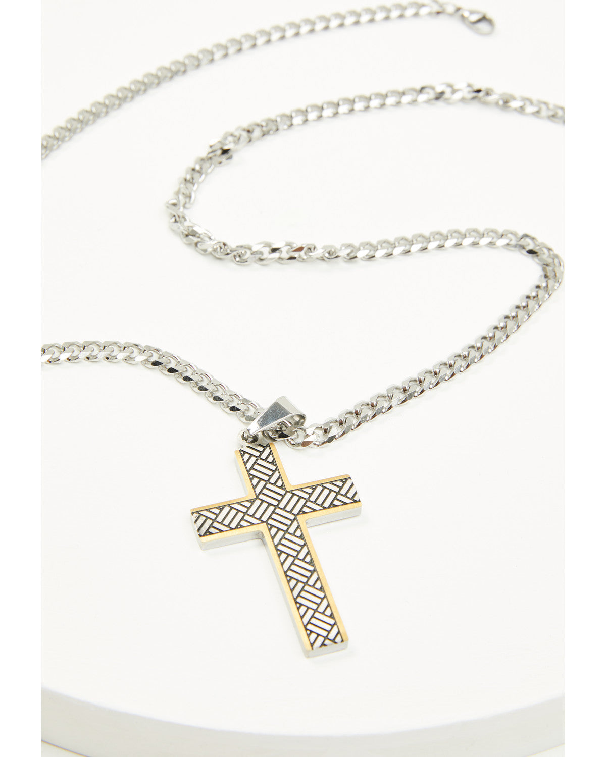 Men's Two-Tone Textured Cross Necklace Silver