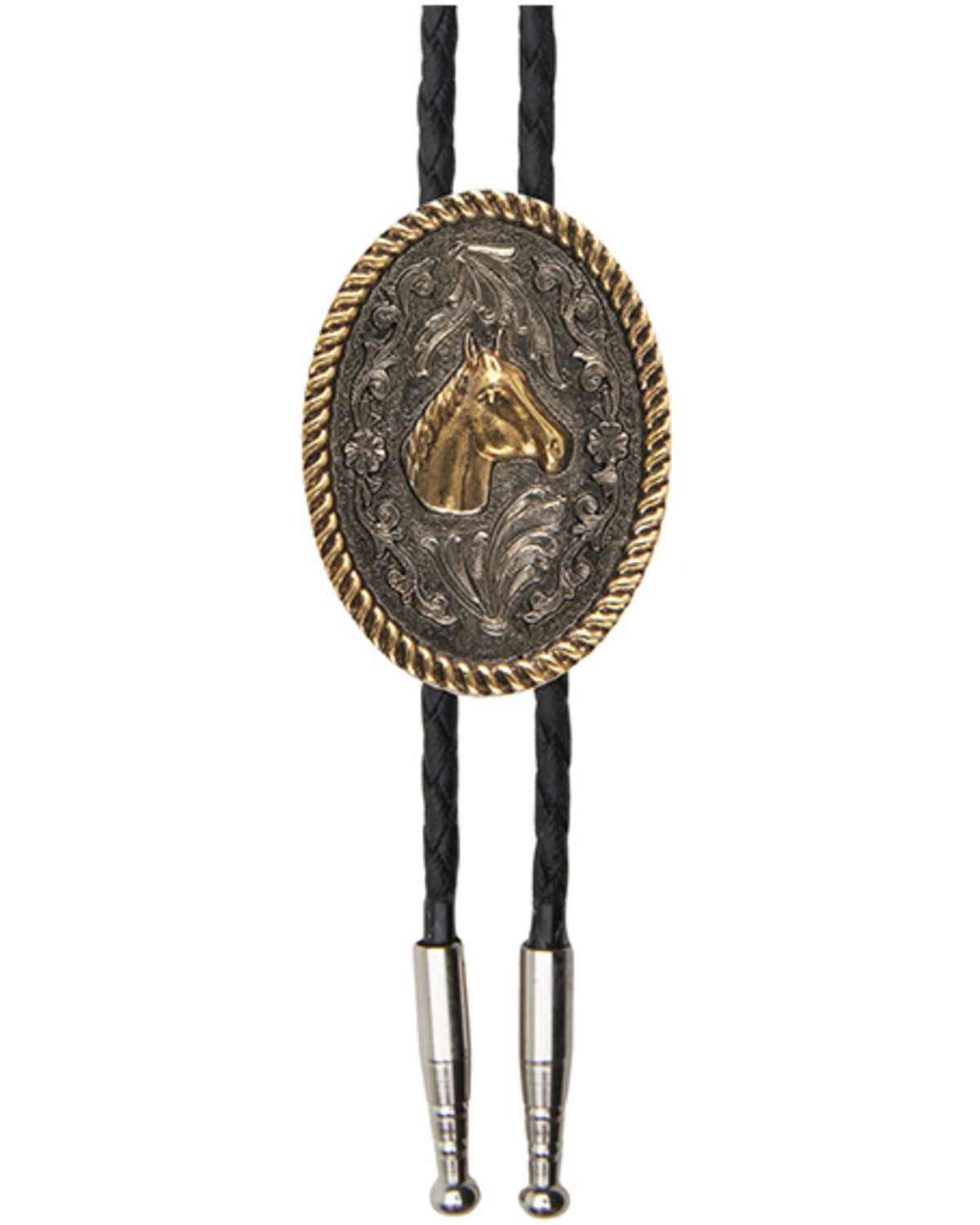 Men's Horse Head Medallion Bolo Tie Silver