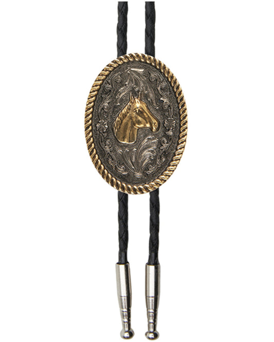 Men's Horse Head Medallion Bolo Tie Silver