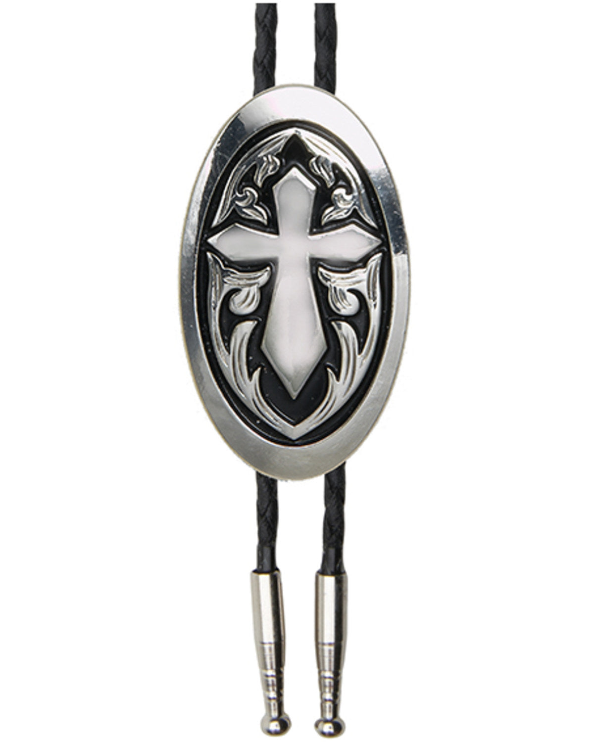 Men's Oval Cross Bolo Tie Silver