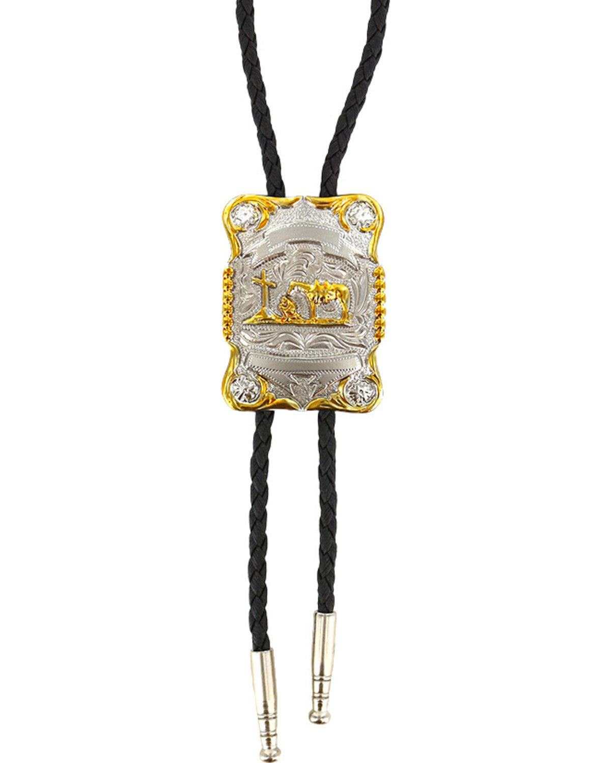 Men's Horse and Cross Bolo Tie Silver