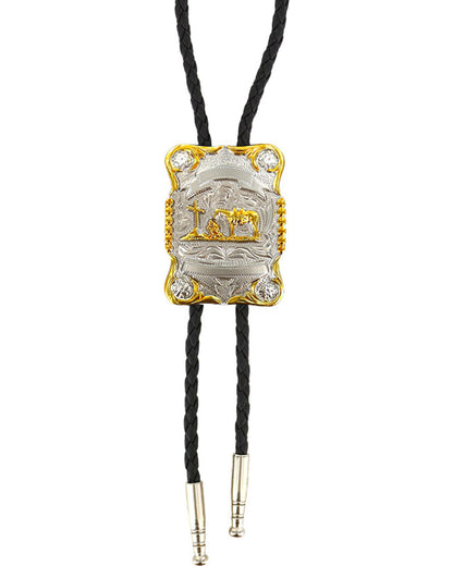 Men's Horse and Cross Bolo Tie Silver