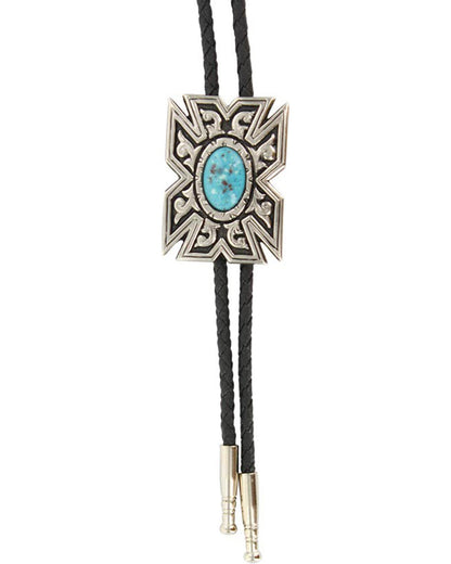 Men's Southwestern Turquoise Bolo Tie Silver