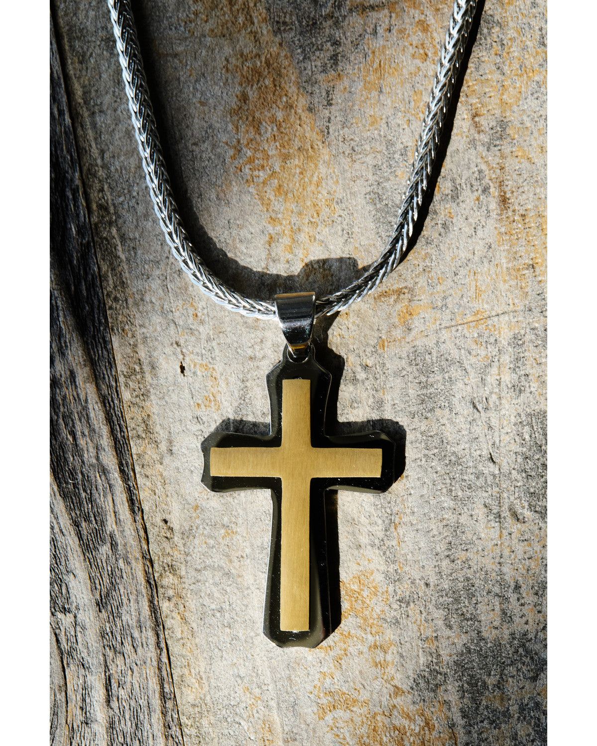 Men's Two-Toned Cross Necklace Gold