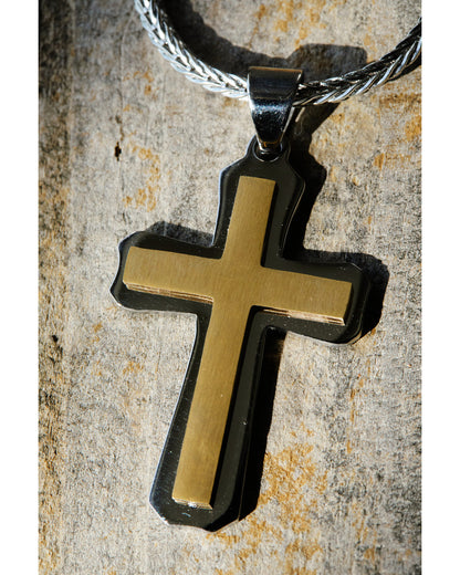 Men's Two-Toned Cross Necklace Gold
