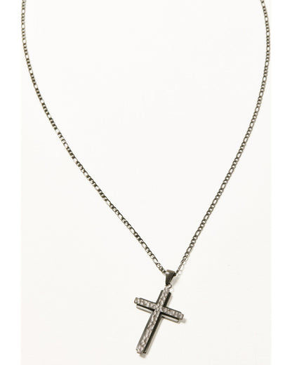 Men's Textured Cross Necklace Silver