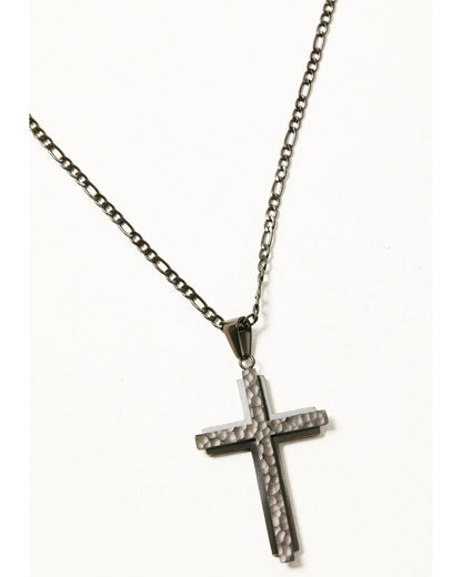 Men's Textured Cross Necklace Silver