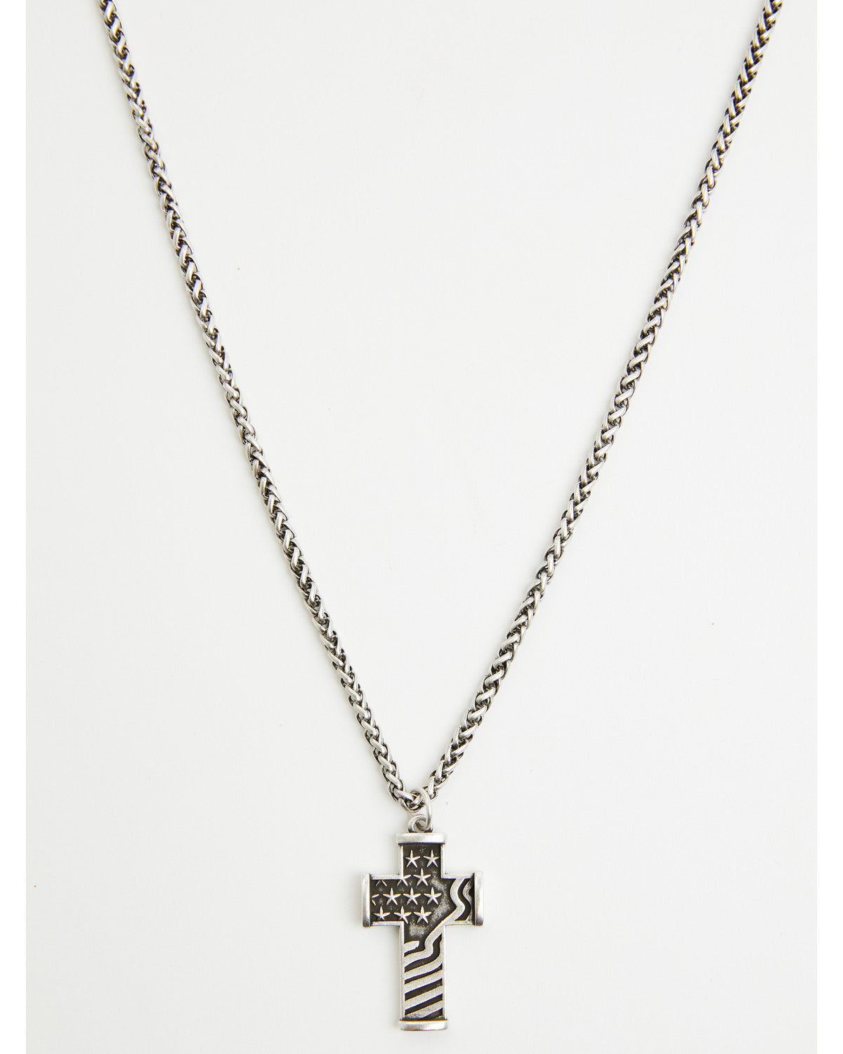 Men's Flag Cross Necklace Silver