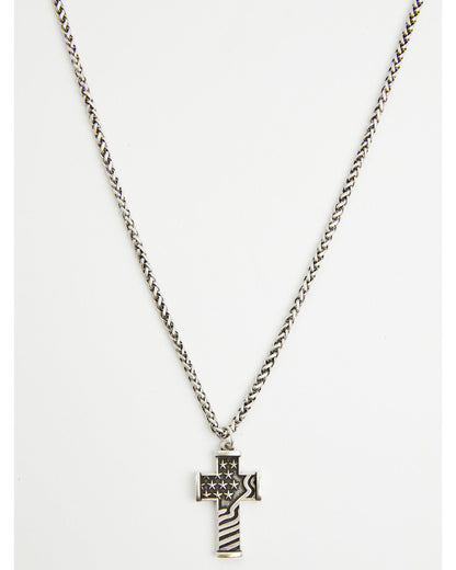 Men's Flag Cross Necklace Silver