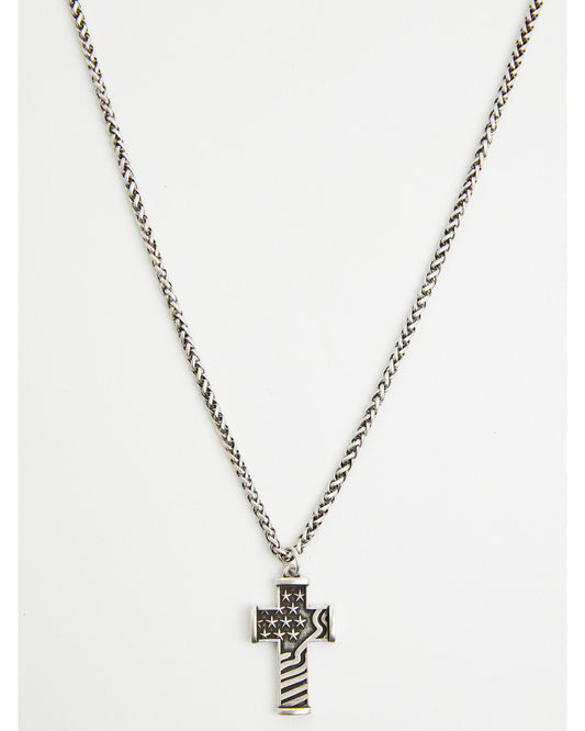 Men's Flag Cross Necklace Silver