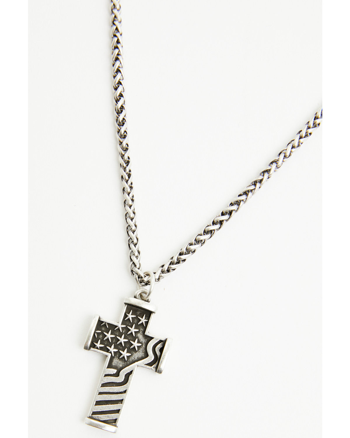 Men's Flag Cross Necklace Silver