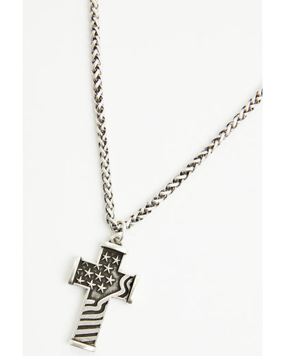Men's Flag Cross Necklace Silver