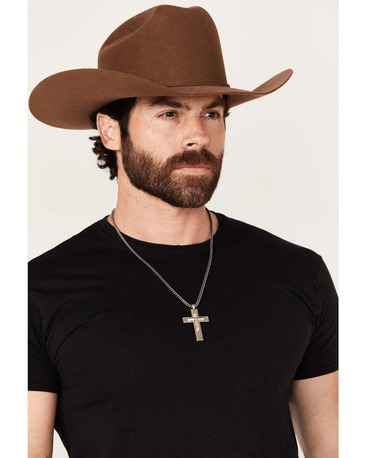 Men's Hammered Double Cross Necklace Silver