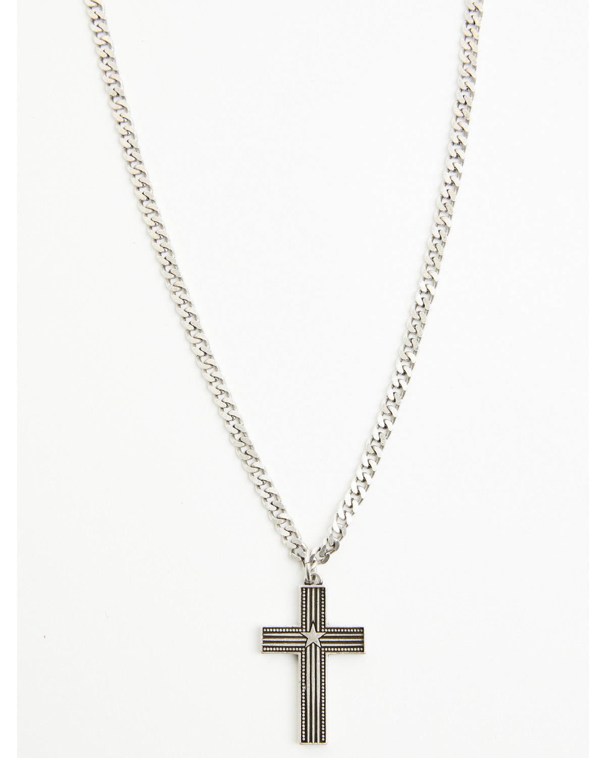 Men's Shiny Star Cross Necklace Silver