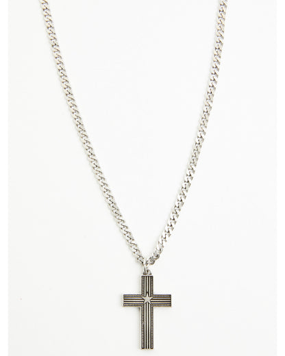 Men's Shiny Star Cross Necklace Silver