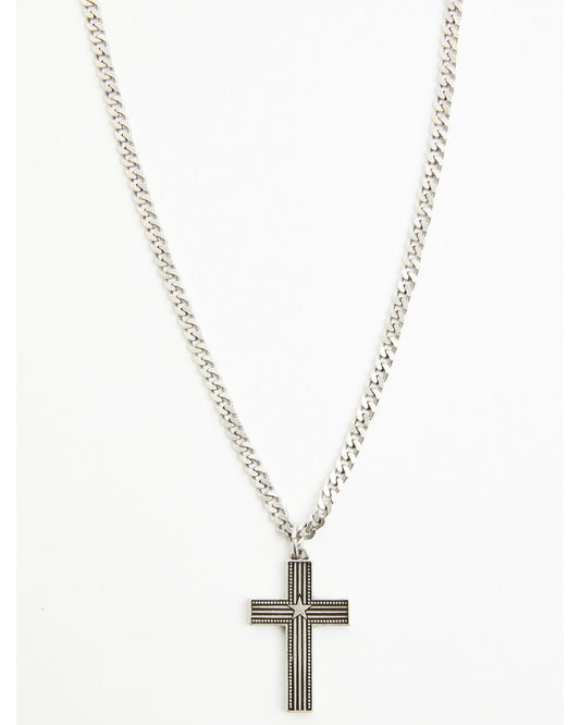 Men's Shiny Star Cross Necklace Silver