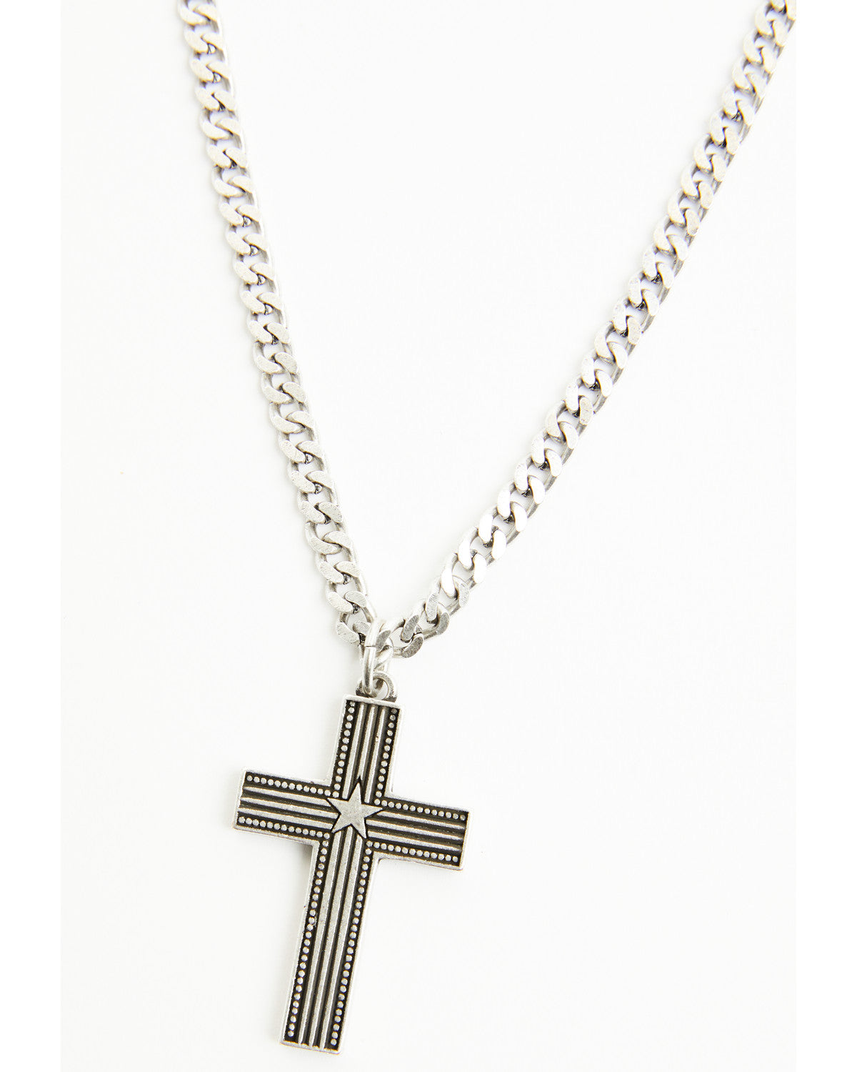 Men's Shiny Star Cross Necklace Silver