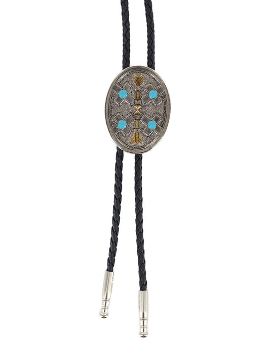 Men's Oval Arrows Bolo Tie Silver