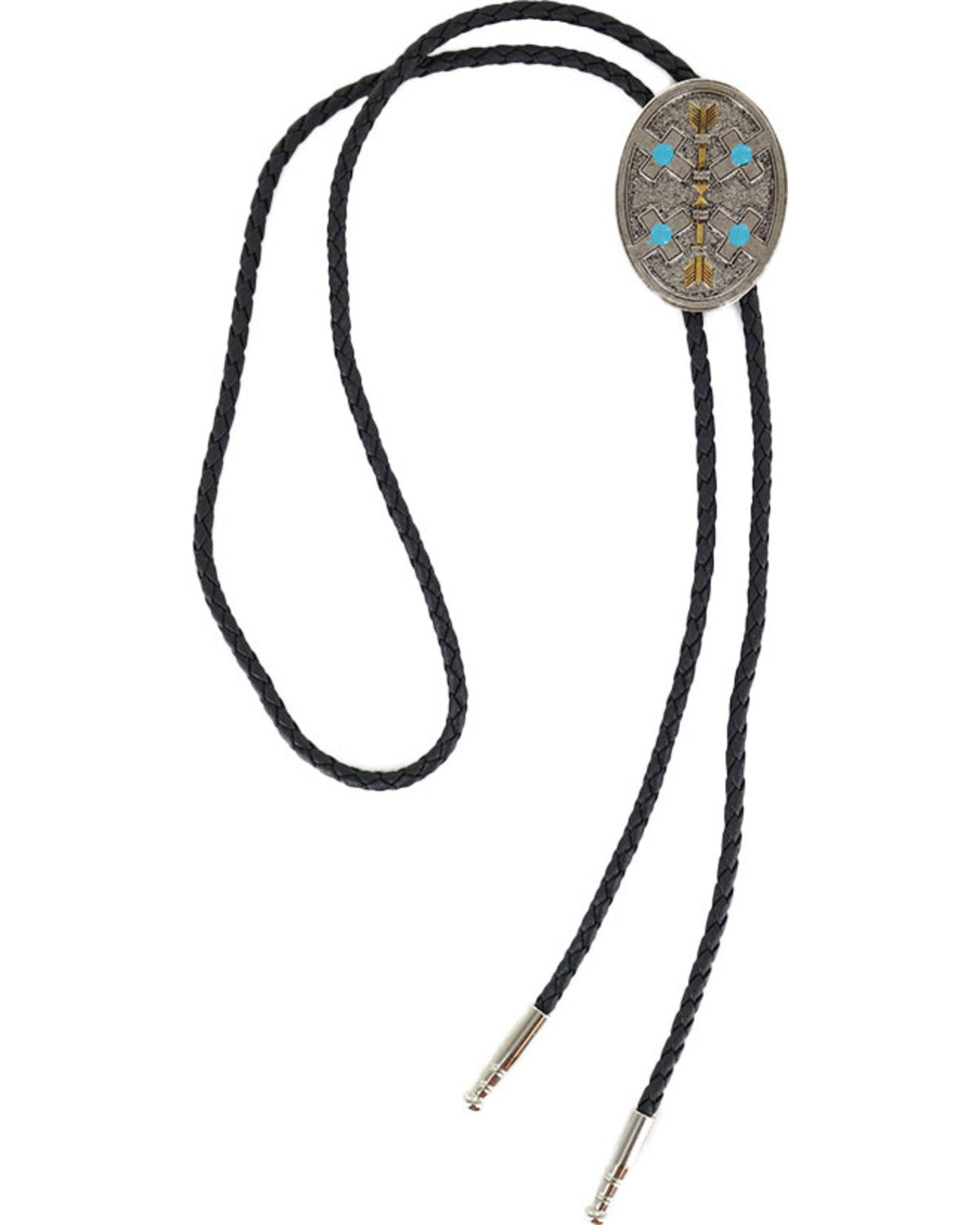Men's Oval Arrows Bolo Tie Silver