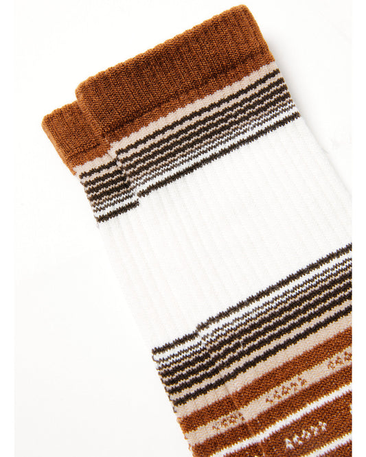 Men's Rio Southwester Stripe Print Crew Socks Brown
