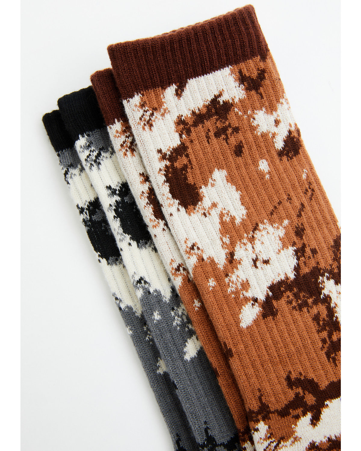 Men's Cow Print Crew Socks - 2 Pack Black/brown