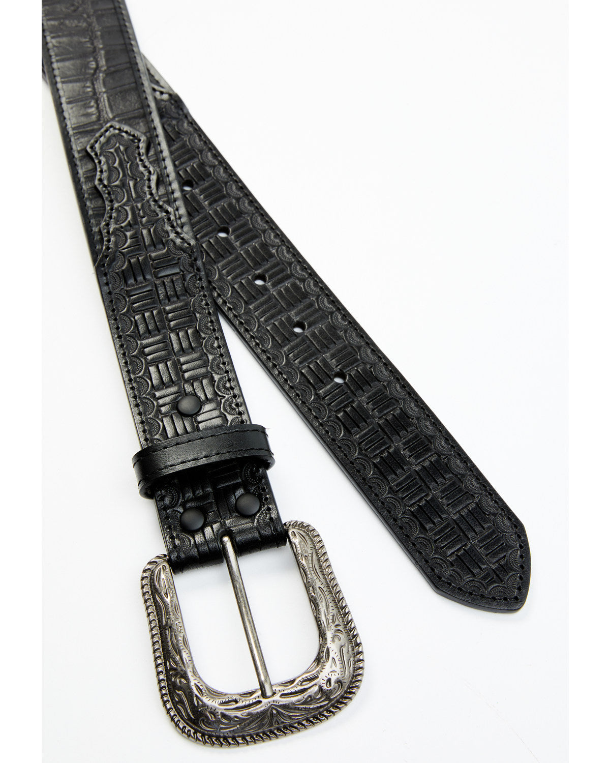 Men's Checkered Billets Alligator Print Leather Belt Black