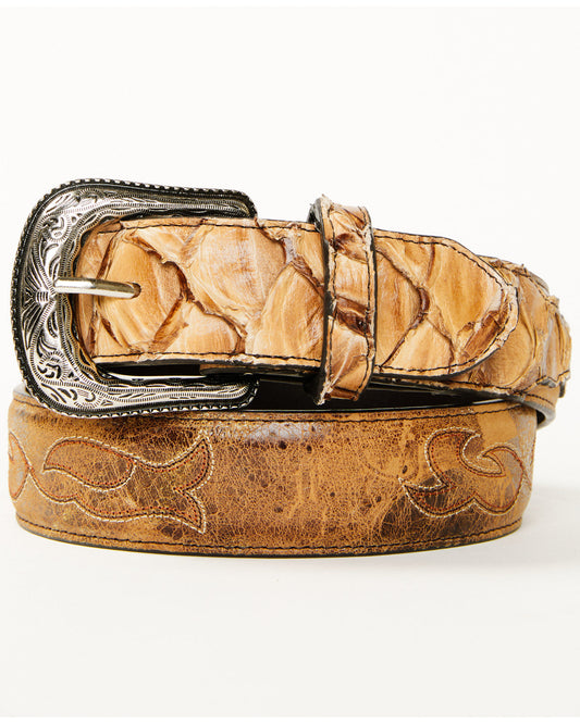 Men's Exotic Pirarucu Billet Belt Lt Brown