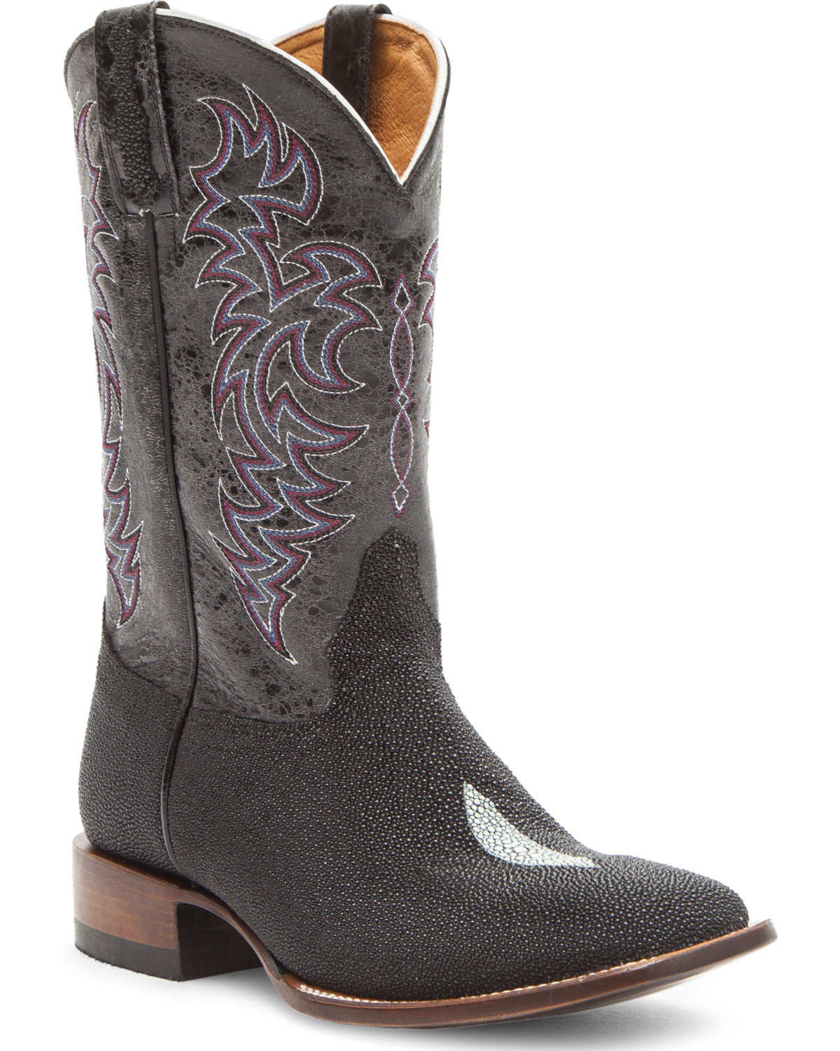 Men's Exotic Stingray Western Boots - Broad Square Toe Black