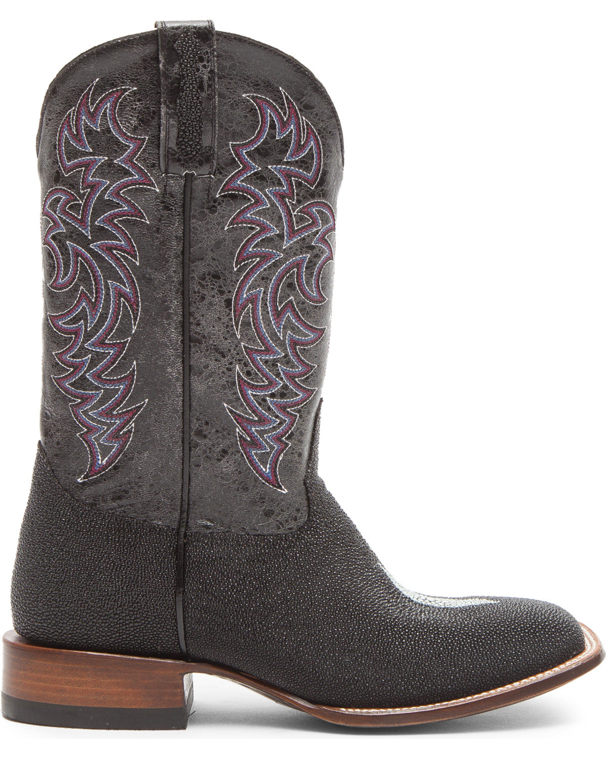 Men's Exotic Stingray Western Boots - Broad Square Toe Black