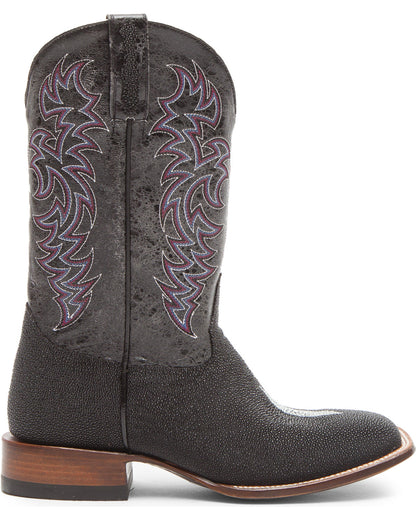Men's Exotic Stingray Western Boots - Broad Square Toe Black