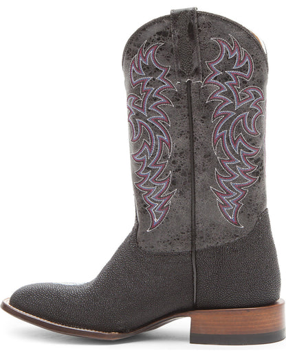 Men's Exotic Stingray Western Boots - Broad Square Toe Black