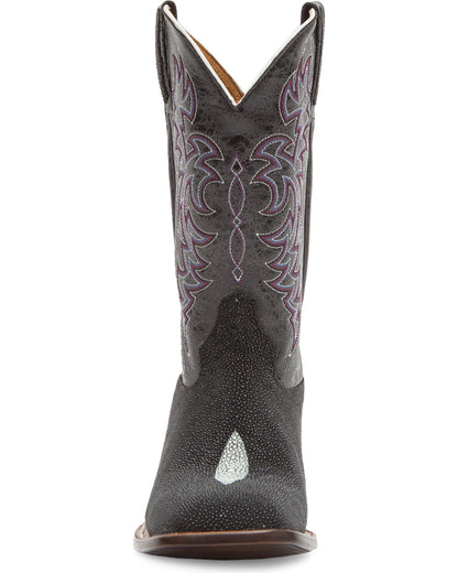 Men's Exotic Stingray Western Boots - Broad Square Toe Black