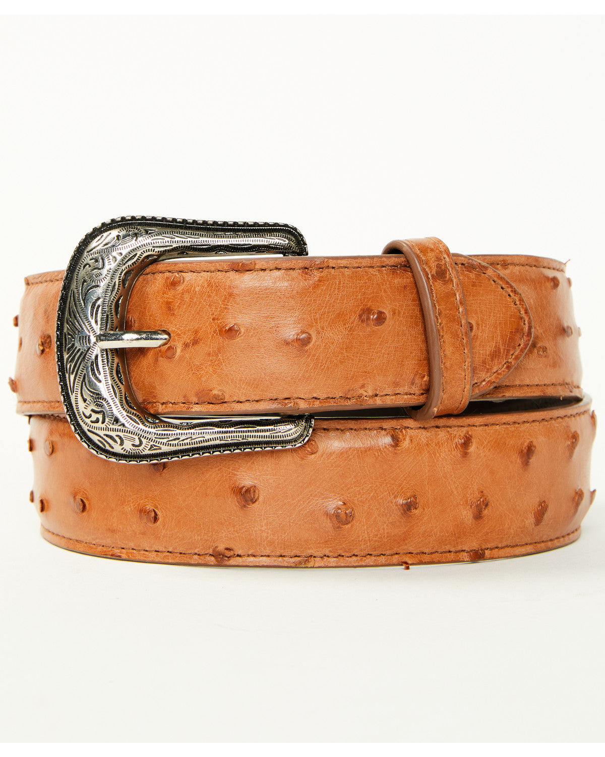 Men's Carver Exotic Ostrich Leather Belt Cognac