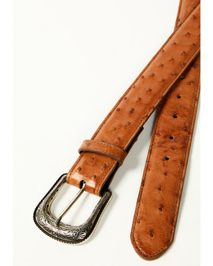 Men's Carver Exotic Ostrich Leather Belt Cognac