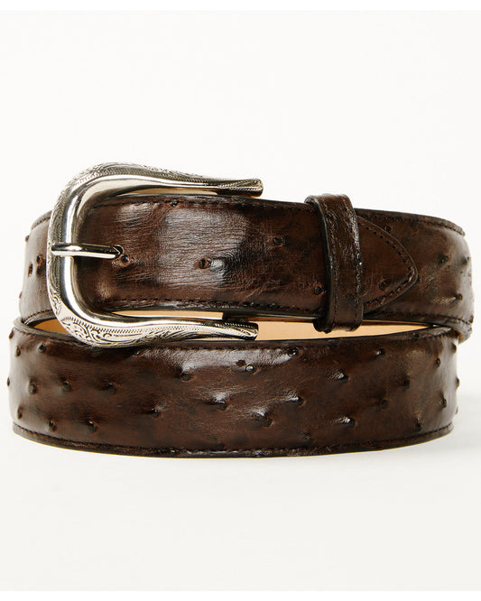 Black 1978™ Men's Exotic Full-Quill Ostrich Belt Dark Brown