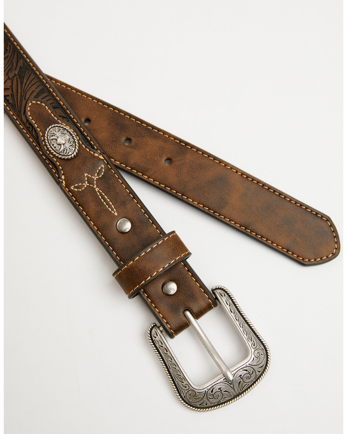 Boys' Concho Tooled Belt Dark Brown