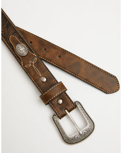 Boys' Concho Tooled Belt Dark Brown