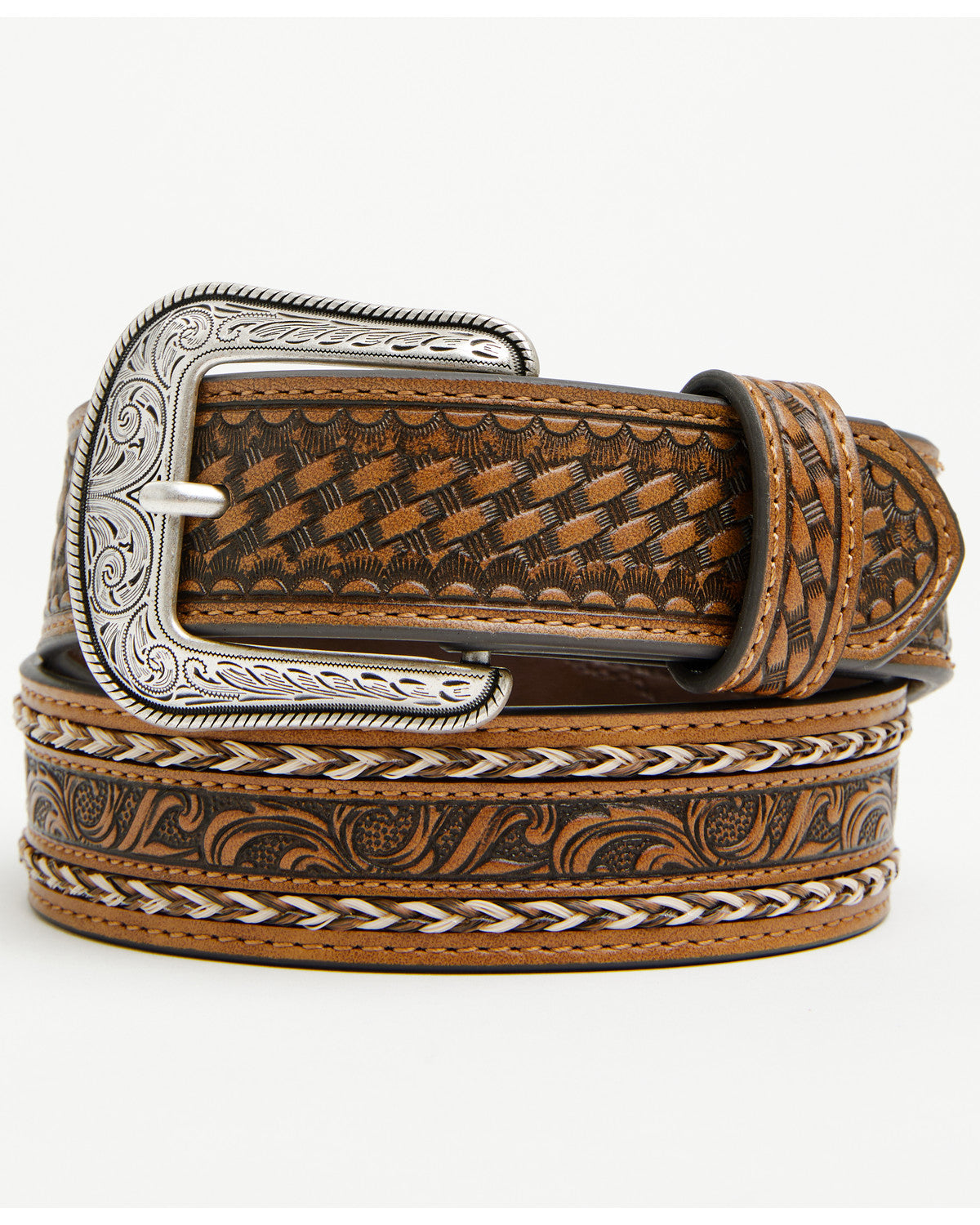 Boys' Classic Buck Tooled Inlay Belt Tan