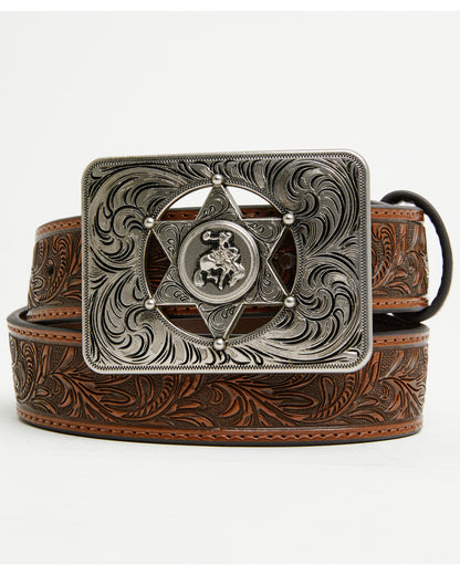 Boys' Sheriff Star Buckle Tooled Belt Brown