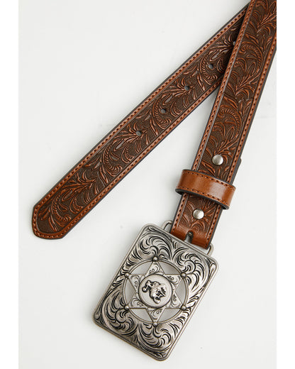 Boys' Sheriff Star Buckle Tooled Belt Brown