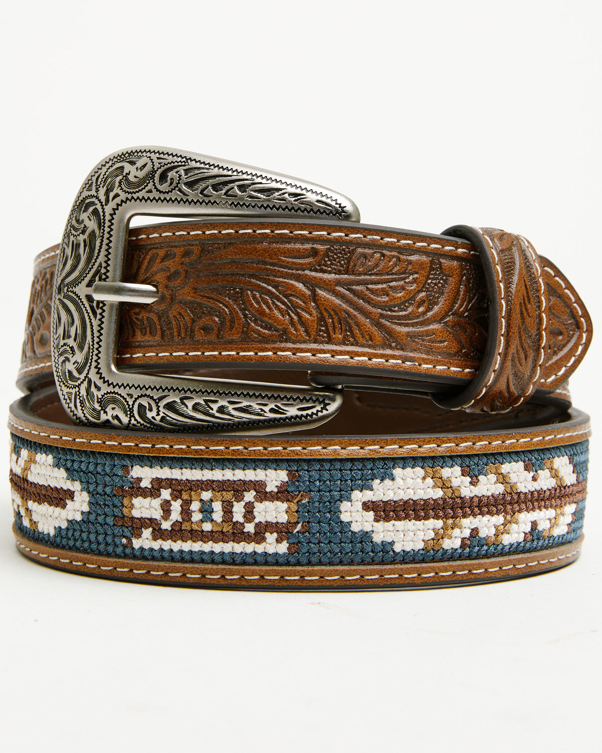 Boys' Zane Southwestern Embroidered Inlay Belt Brown