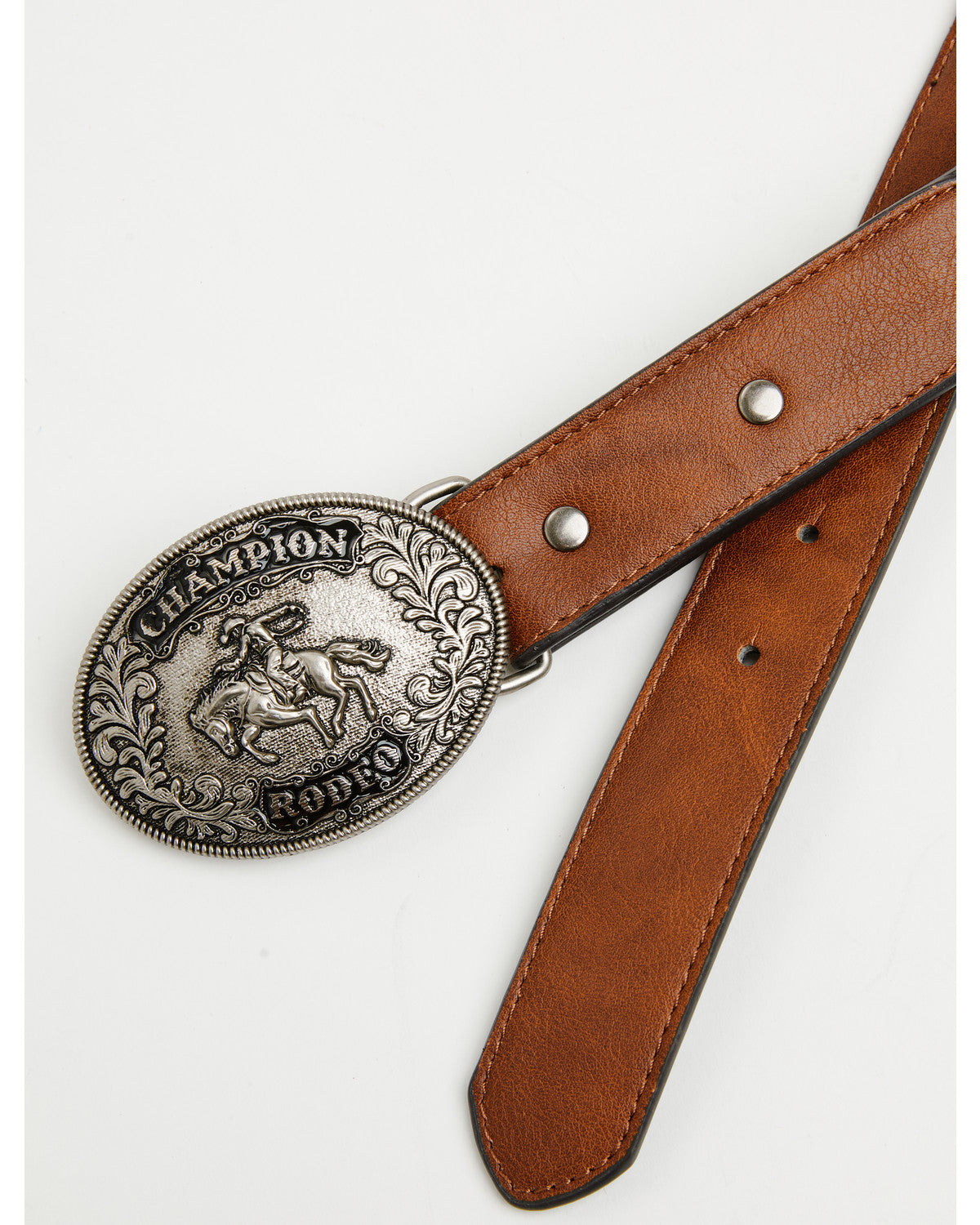 Boys' Rodeo Champ Southwestern Cross Stitched Bucked Belt Brown
