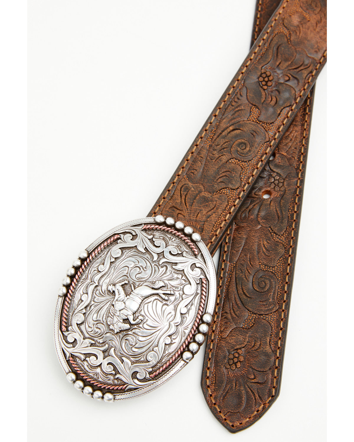 Boys' Bronc Rider Tooled Leather Belt Brown
