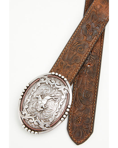 Boys' Bronc Rider Tooled Leather Belt Brown