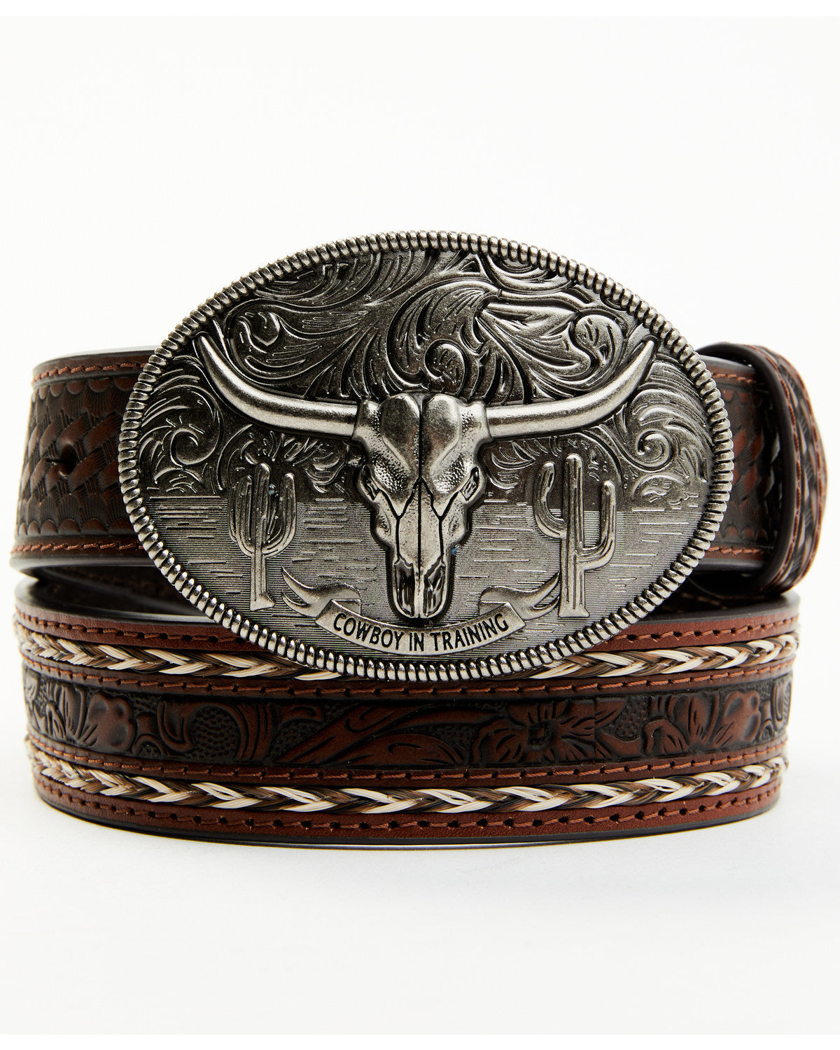 Boys' Longhorn Tooled Belt Brown