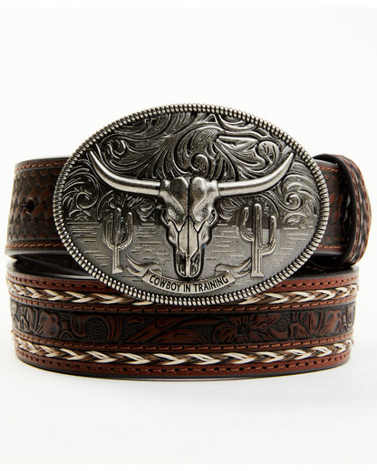Boys' Longhorn Tooled Belt Brown
