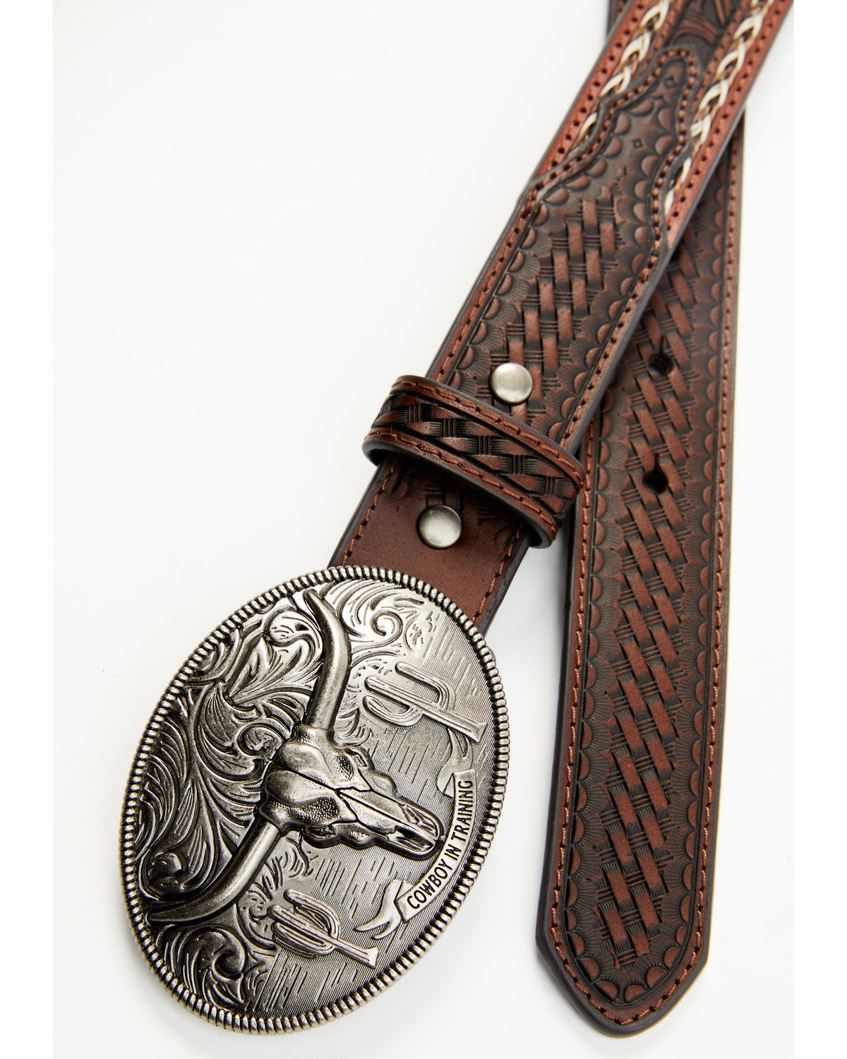 Boys' Longhorn Tooled Belt Brown