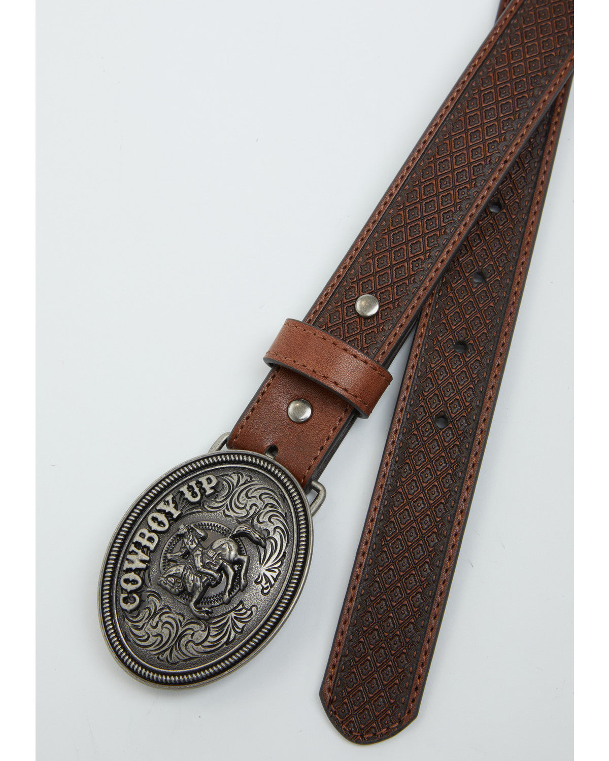 Boys' Basket Weave Cowboy Up Buckle Belt Brown