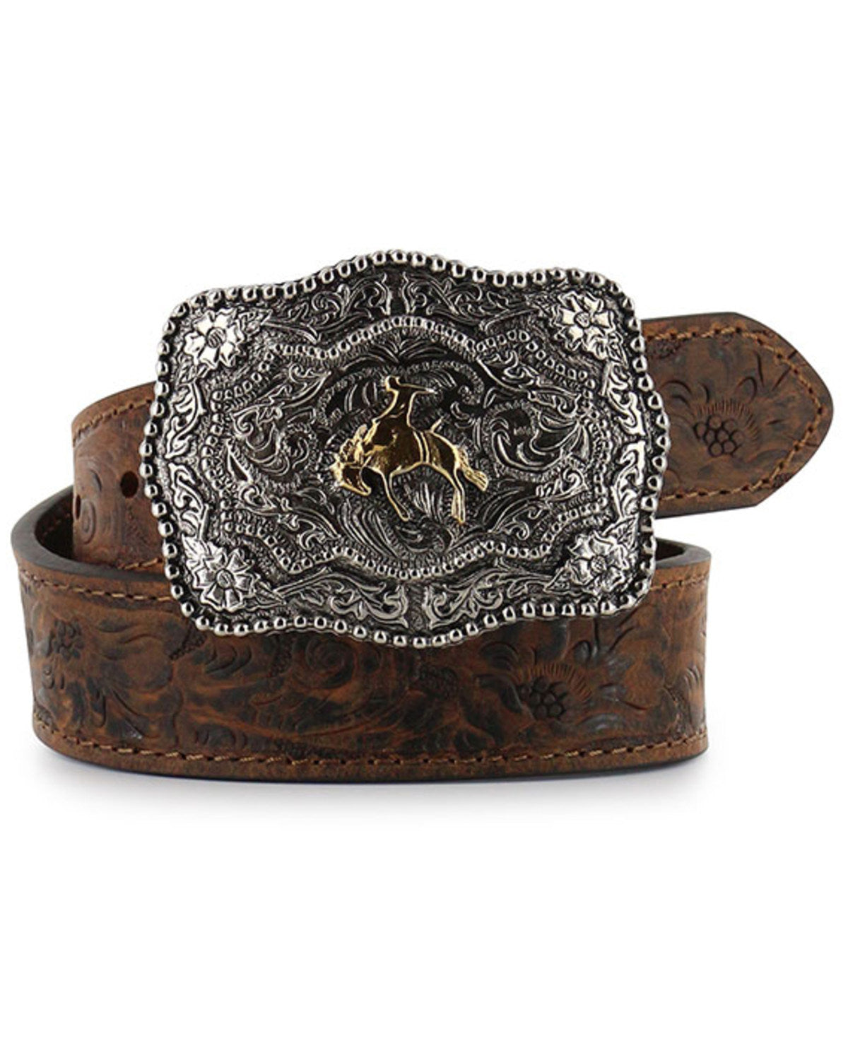 Kid's Floral Tooled Belt Brown