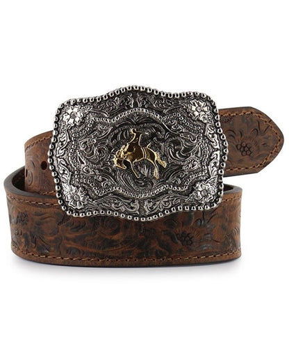 Kid's Floral Tooled Belt Brown